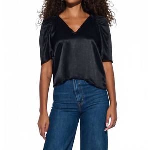 NEW NATION LTD lena puff shoulders top in jet black